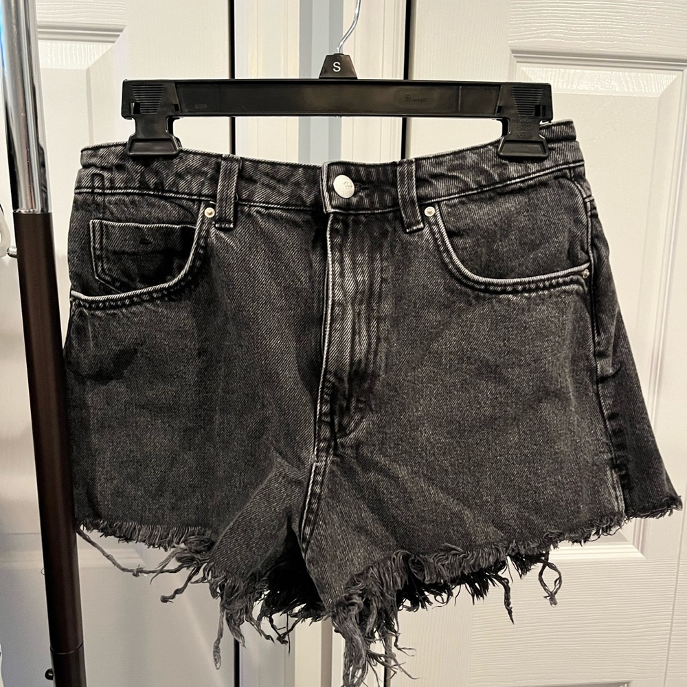 Zara Charcoal Frayed Hem Jean Shorts